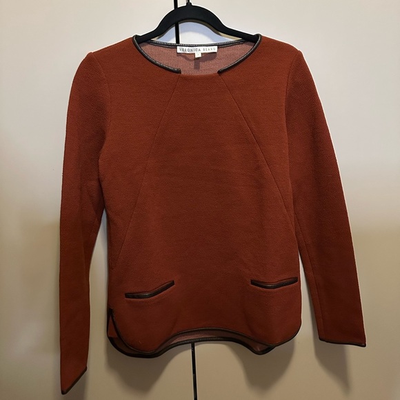 Veronica Beard Leather Accents Long Sleeve Women's Top in Rust Size 0 - Picture 3 of 7